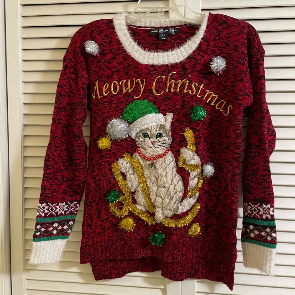 Xs women’s cat Christmas ugly sweater